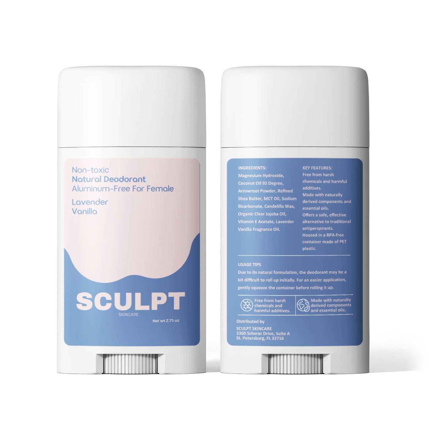 2 Pack Non-toxic Natural Deodorant, Aluminum-Free for Women